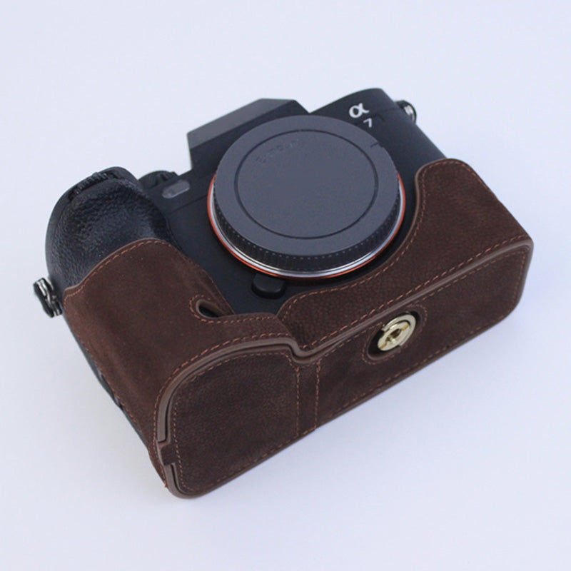 For Sony A7M4  /  A1  /  A7S III  /  A7S3  /  A7R5 Shockproof Camera Cover Genuine Leather Camera Bottom Case Protective Sleeve