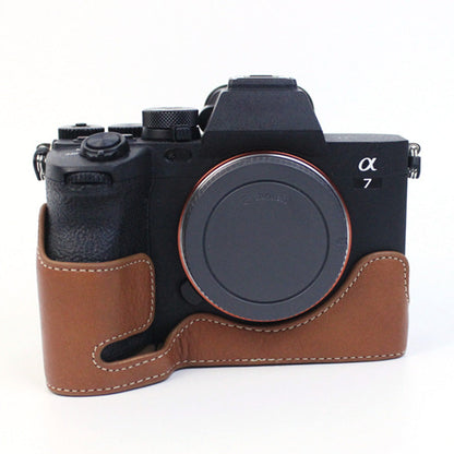 For Sony A7M4  /  A1  /  A7S III  /  A7S3  /  A7R5 Shockproof Camera Cover Genuine Leather Camera Bottom Case Protective Sleeve