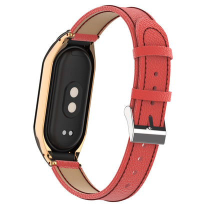 For Xiaomi Smart Band 8 Watch Band Genuine Cow Leather Sports Strap with Metal Frame Case