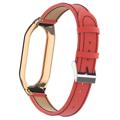 For Xiaomi Smart Band 8 Watch Band Genuine Cow Leather Sports Strap with Metal Frame Case