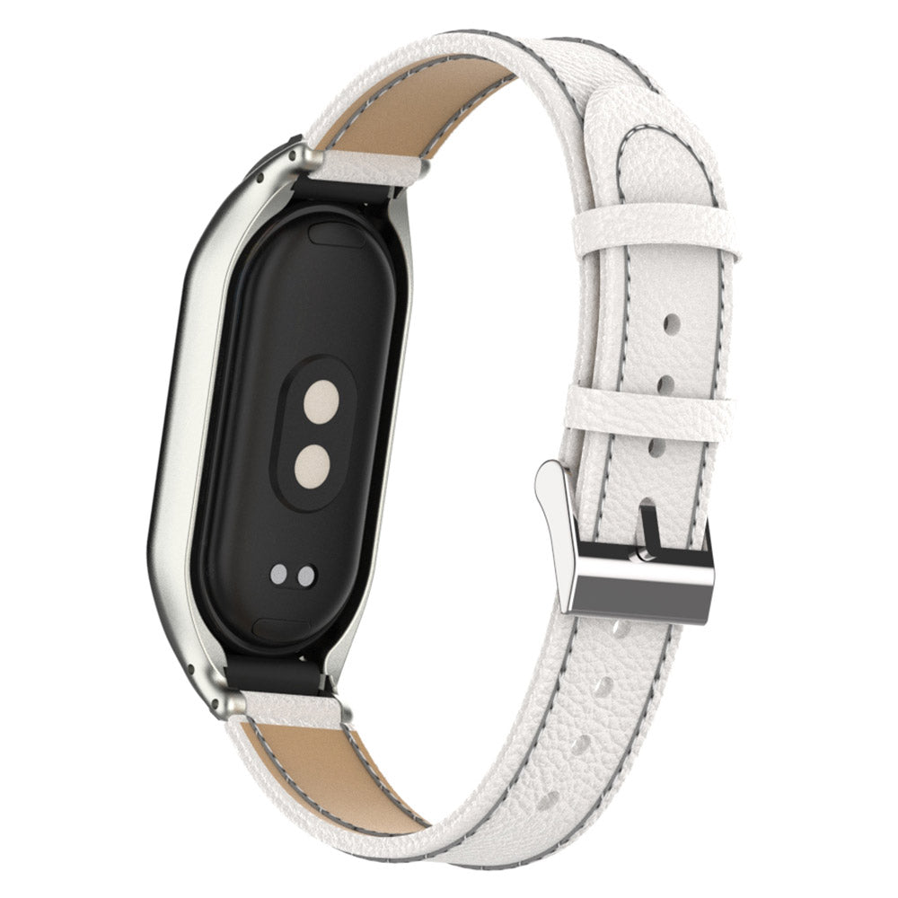 For Xiaomi Smart Band 8 Watch Band Genuine Cow Leather Sports Strap with Metal Frame Case