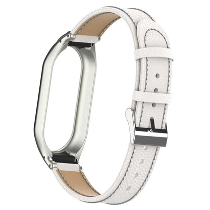 For Xiaomi Smart Band 8 Watch Band Genuine Cow Leather Sports Strap with Metal Frame Case