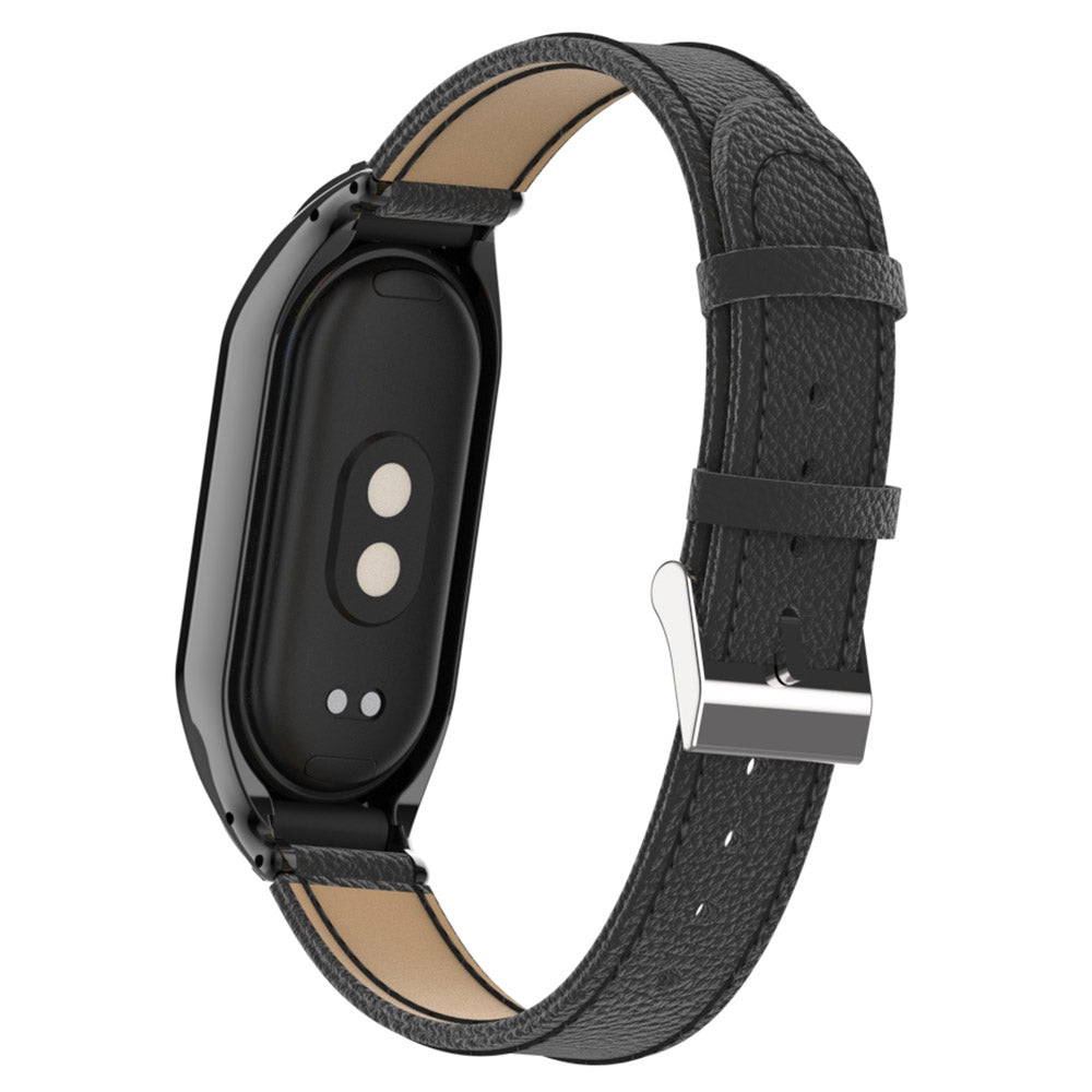 For Xiaomi Smart Band 8 Watch Band Genuine Cow Leather Sports Strap with Metal Frame Case