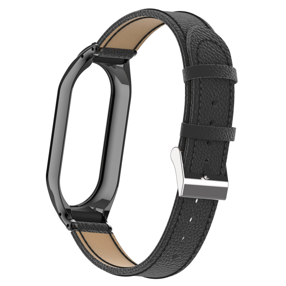 For Xiaomi Smart Band 8 Watch Band Genuine Cow Leather Sports Strap with Metal Frame Case