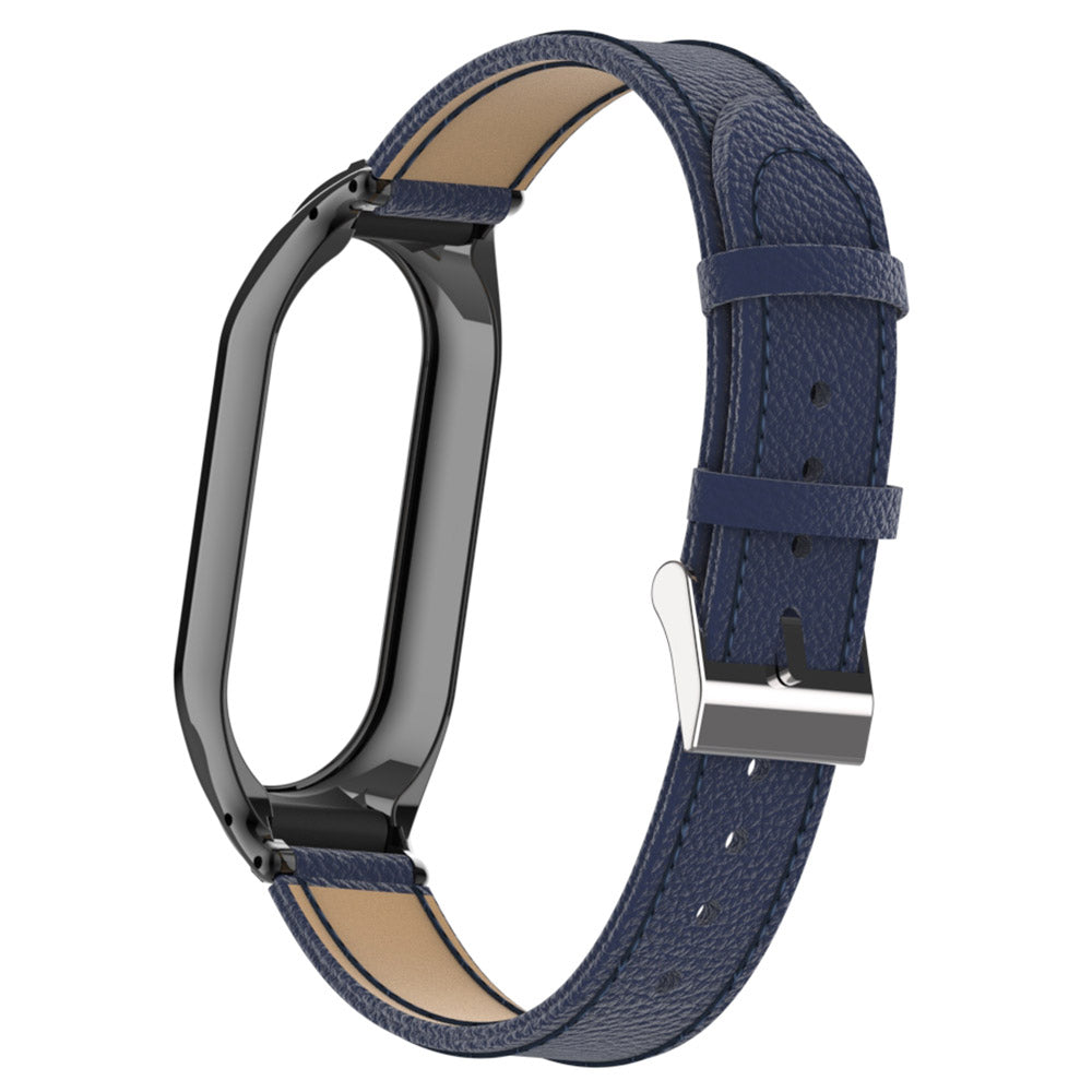 For Xiaomi Smart Band 8 Watch Band Genuine Cow Leather Sports Strap with Metal Frame Case