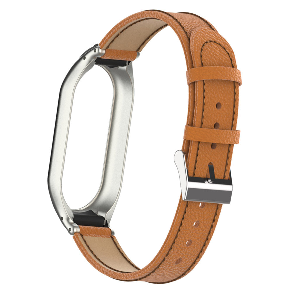 For Xiaomi Smart Band 8 Watch Band Genuine Cow Leather Sports Strap with Metal Frame Case