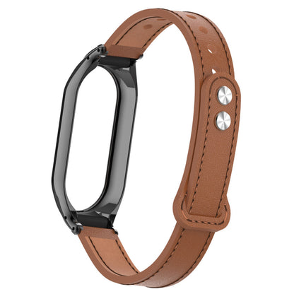 For Xiaomi Smart Band 8 Microfiber Leather Watch Band Soft Strap with Metal Frame Case