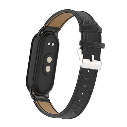 For Xiaomi Smart Band 8 Genuine Cow Leather Watch Band Litchi Texture Watch Strap with Connector