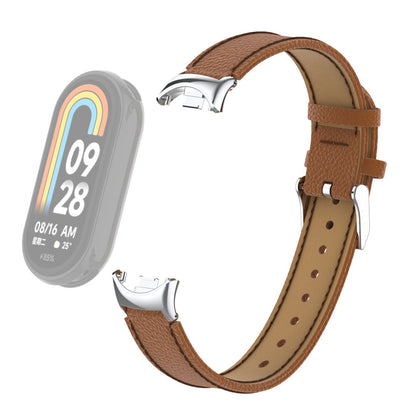 For Xiaomi Smart Band 8 Genuine Cow Leather Watch Band Litchi Texture Watch Strap with Connector