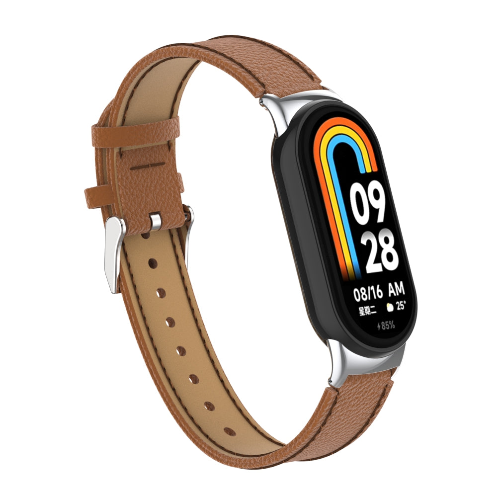 For Xiaomi Smart Band 8 Genuine Cow Leather Watch Band Litchi Texture Watch Strap with Connector