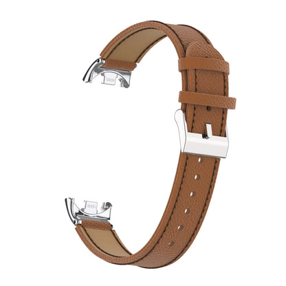 For Xiaomi Smart Band 8 Genuine Cow Leather Watch Band Litchi Texture Watch Strap with Connector