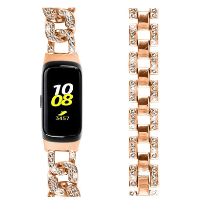 For Samsung Galaxy Fit SM-R370 Rhinestone Decor Watch Band Alloy Metal Jewelry Bracelet Wristband