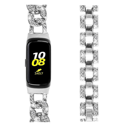 For Samsung Galaxy Fit SM-R370 Rhinestone Decor Watch Band Alloy Metal Jewelry Bracelet Wristband