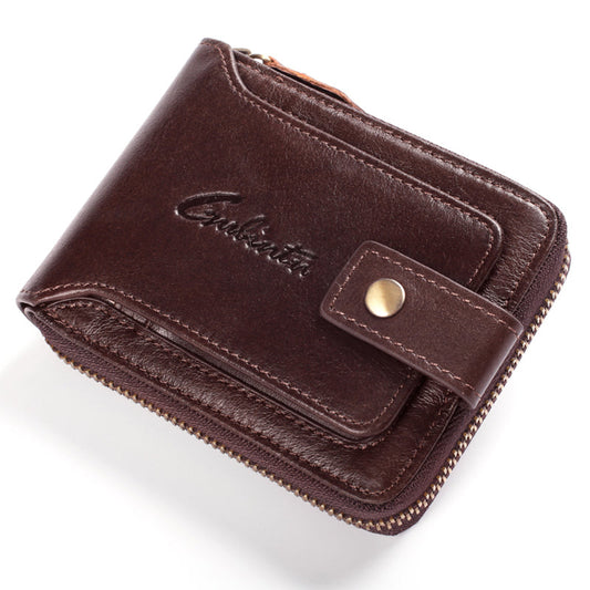 GUBINTU Retro Top Layer Cowhide Leather Men Short Wallet RFID Blocking Cards Cash Carrying Bag