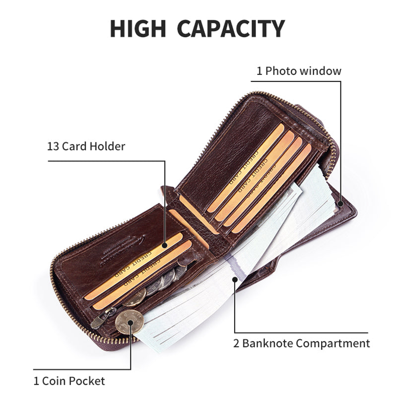 GUBINTU Retro Top Layer Cowhide Leather Men Short Wallet RFID Blocking Cards Cash Carrying Bag