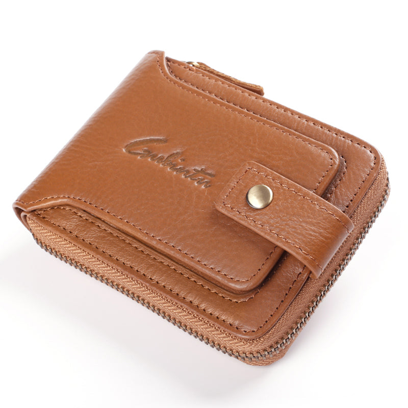 GUBINTU Retro Top Layer Cowhide Leather Men Short Wallet RFID Blocking Cards Cash Carrying Bag