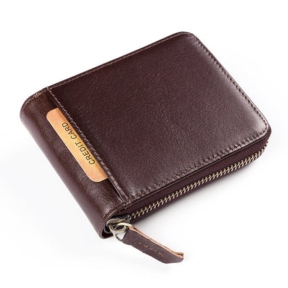 GUBINTU Retro Top Layer Cowhide Leather Men Short Wallet RFID Blocking Cards Cash Carrying Bag