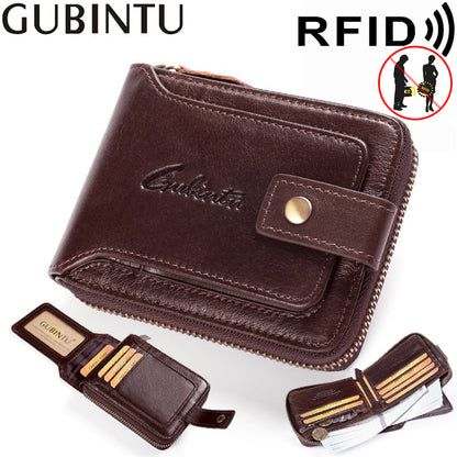 GUBINTU Retro Top Layer Cowhide Leather Men Short Wallet RFID Blocking Cards Cash Carrying Bag