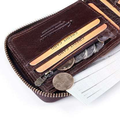 GUBINTU Retro Top Layer Cowhide Leather Men Short Wallet RFID Blocking Cards Cash Carrying Bag