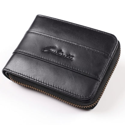 GUBINTU Top Layer Cowhide Leather Zipper Men Folding Wallet RFID Blocking Cards Cash Carrying Bag