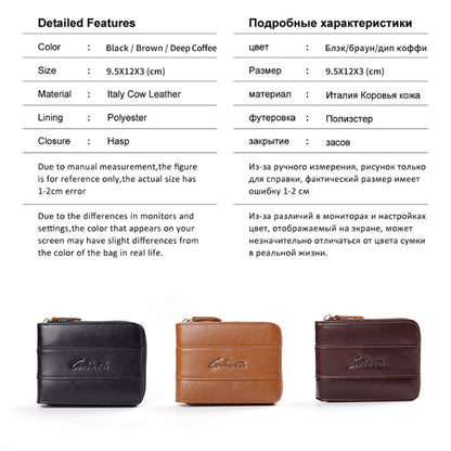 GUBINTU Top Layer Cowhide Leather Zipper Men Folding Wallet RFID Blocking Cards Cash Carrying Bag