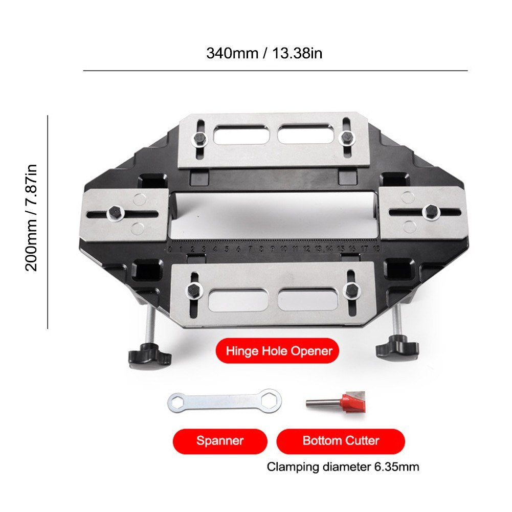 Wooden Door Hinge Hole Opener Hinge Positioning Slotter Multifunctional Hinge Lock Guide Plate Hole Opener with Spanner Bottom Cutter for Woodworking