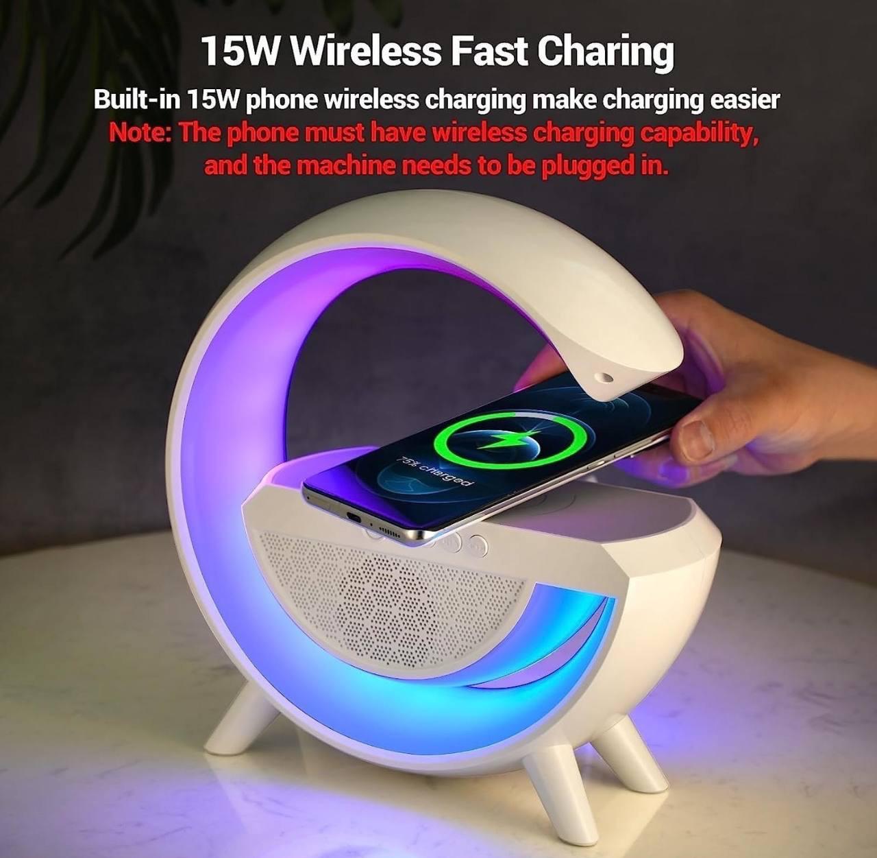 G-Shape LED Wireless Charging Speaker – Sound, Light & Power in One!