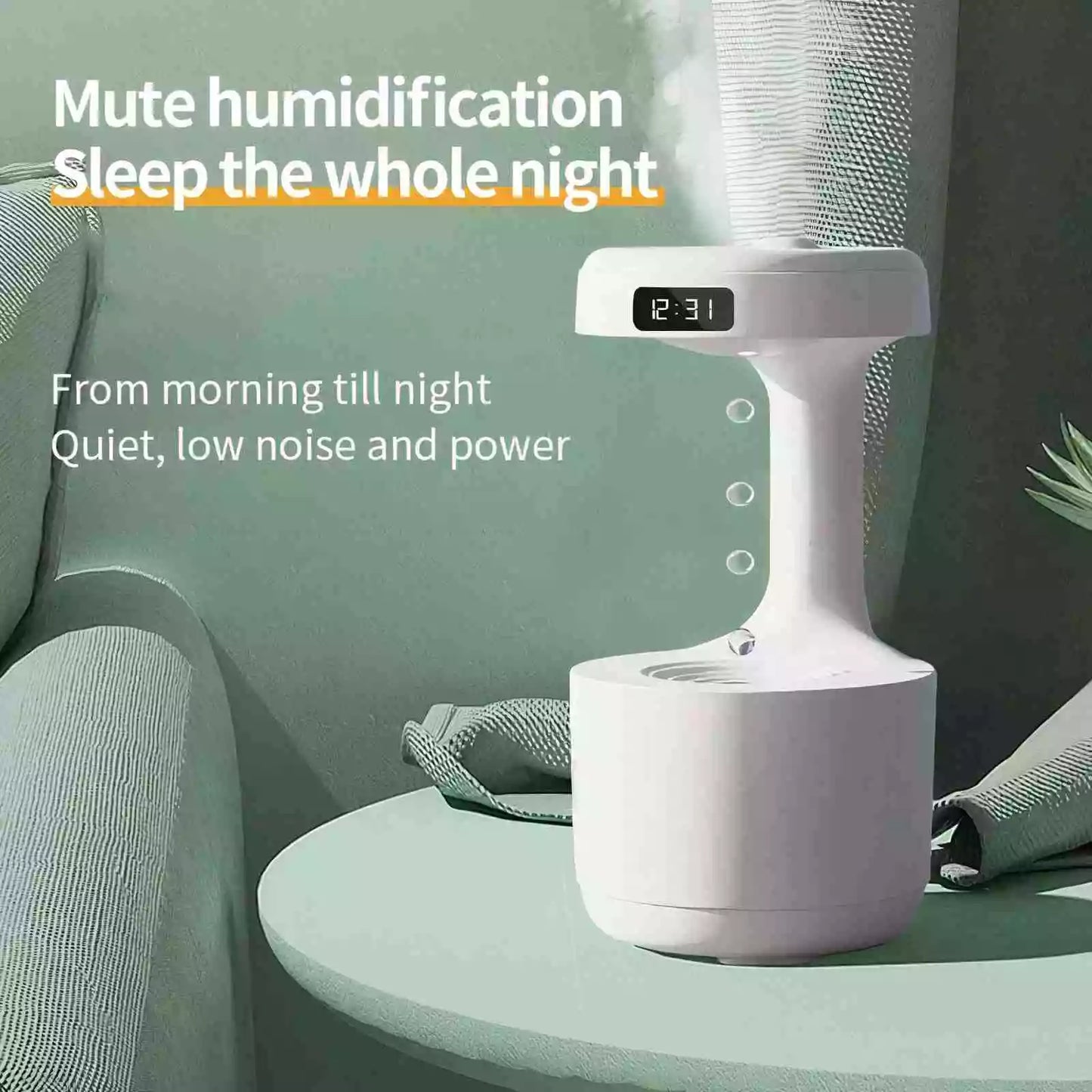 Anti Gravity Air Humidifier Anti-Gravity Water Droplet Humidifier Creative Air Aromatherapy Led Display Shutdown Protection Light Mode for Home Bedroom Office (white)